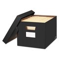 Bankers Box Medium-Duty Storage Box, Letter/Legal Files, 12.5"x16.25"x10.25", Black/Gray Pinstripe Design, 4PK FEL0029803